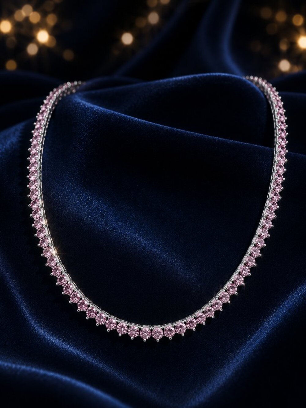 Blush Pink Crystal Tennis Necklace | Elegant Statement Necklace